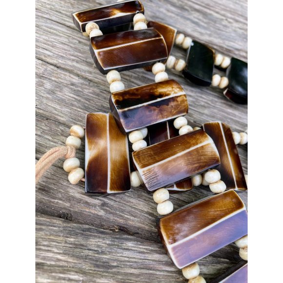 Vintage BOHO Festival HIppy Tie Belt Faux Horn Resin Beads - Picture 10 of 13